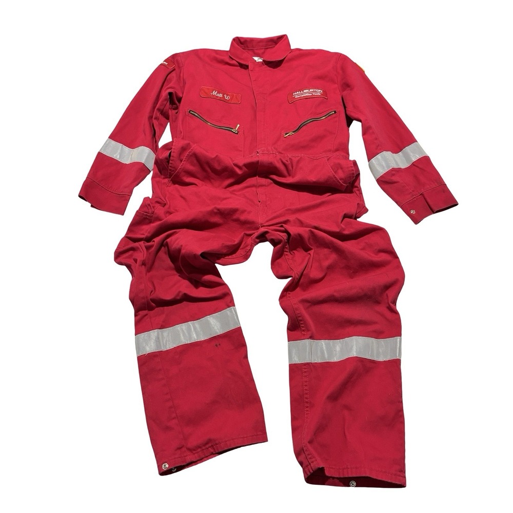 RED KAP TEAM HALLIBURTON Red Coveralls Work Suit Employee Issued Size 44 Regular